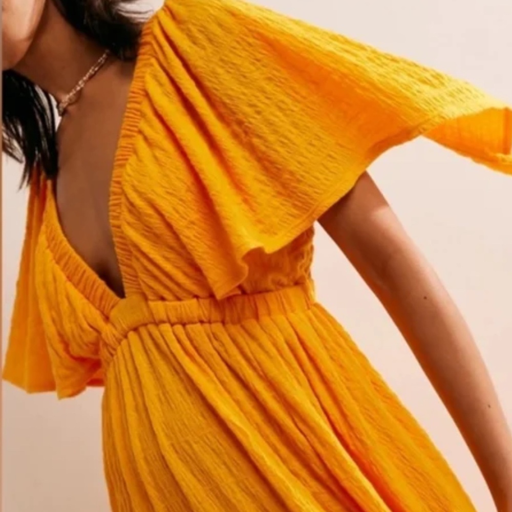 Free People La La Flutter Sleeves Maxi Dress In Orange Size M